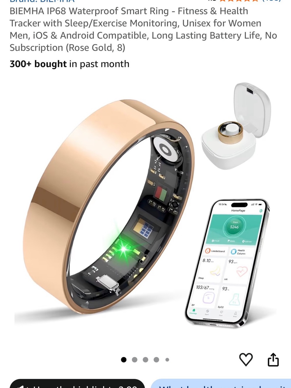 Biemha SIZE 8-Smart Health & Fitness Ring - Rose Gold